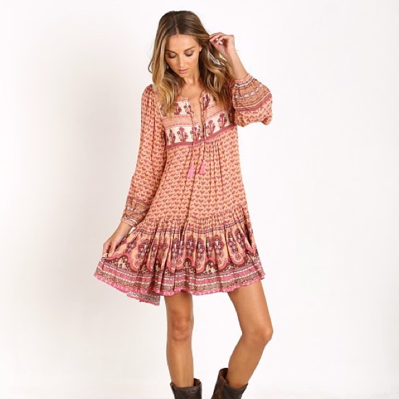 Spell Dresses & Skirts - Spell Sunset Road Boho Dress in Peach